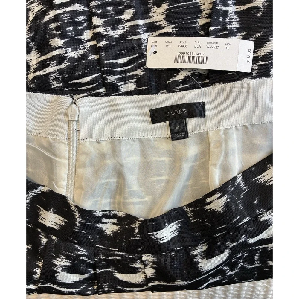 J. Crew NWT blurred‎ ikat pleated printed skirt B4435 Black/white size 10